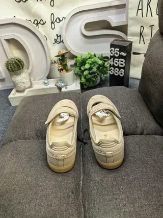 Adidas Beige Brown Laceless Velcro Strap Three-Stripe Side Panel Lifestyle Sneakers 8