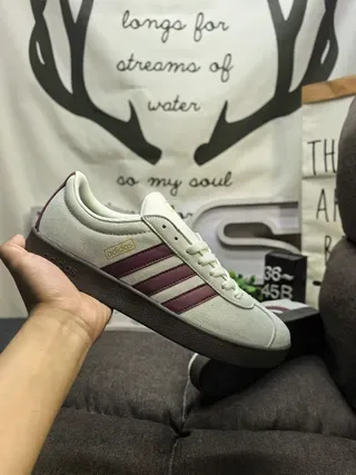 Adidas Beige Burgundy Low-Top Three-Stripe Side Panel Lifestyle Sneakers 5