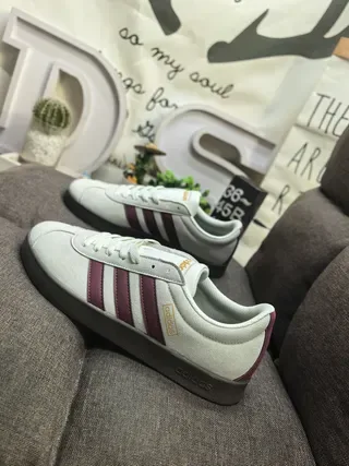 Adidas Beige Burgundy Low-Top Three-Stripe Side Panel Lifestyle Sneakers 7