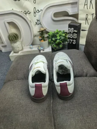Adidas Beige Burgundy Low-Top Three-Stripe Side Panel Lifestyle Sneakers 8