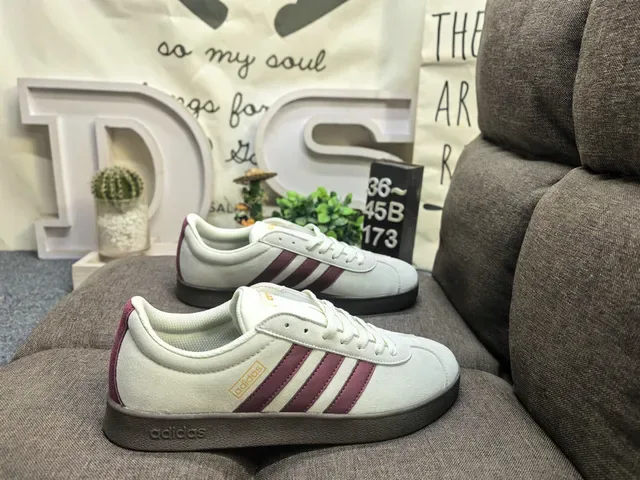 Adidas Beige Burgundy Low-Top Three-Stripe Side Panel Lifestyle Sneakers 11