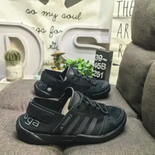 Adidas أسود رمادي شبكة مفتوحة علوية لوحة جانبية ثلاث خطوط أسلوب حياة