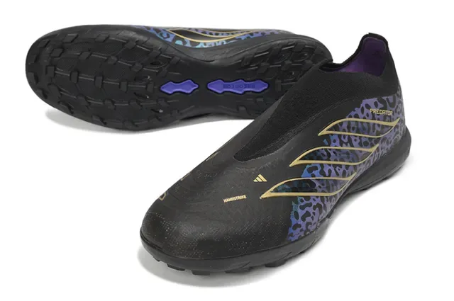 Adidas Black Multicolor Leopard-Print Synthetic Upper Gold Metallic Stripes Turf Soccer Shoes 14