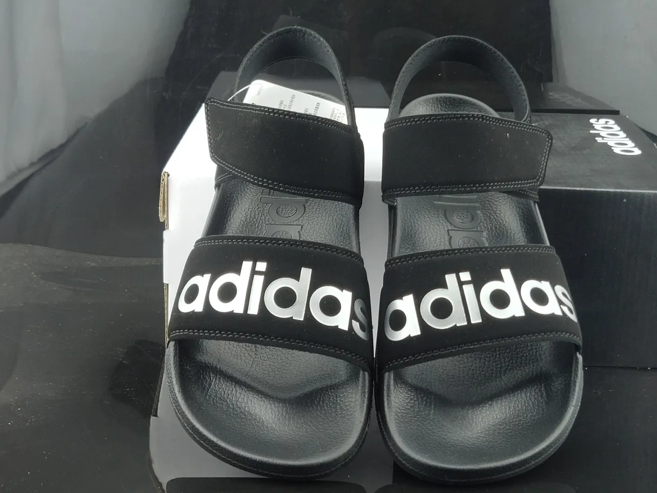 Adidas Black Silver Two-Strap Slide Molded Footbed Slippers 5