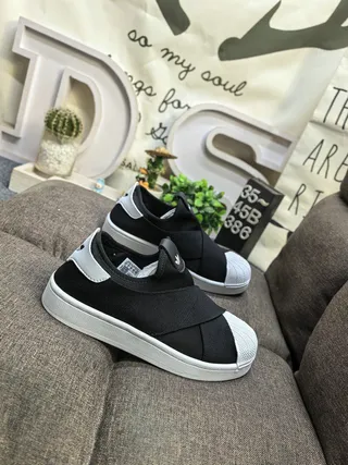 Adidas Black White Slip-On Elastic Cross-Strap Lifestyle Sneakers 9