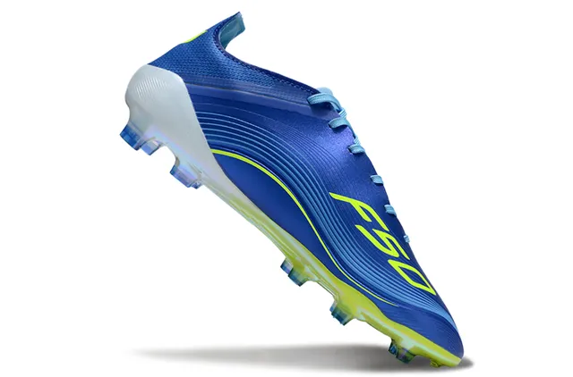 Adidas Azul Amarelo Baixo Corte Ajuste a Meia Superior Padrão de Ondas Recobrimento Sintético Solo Firme Sapatos de Futebol 2