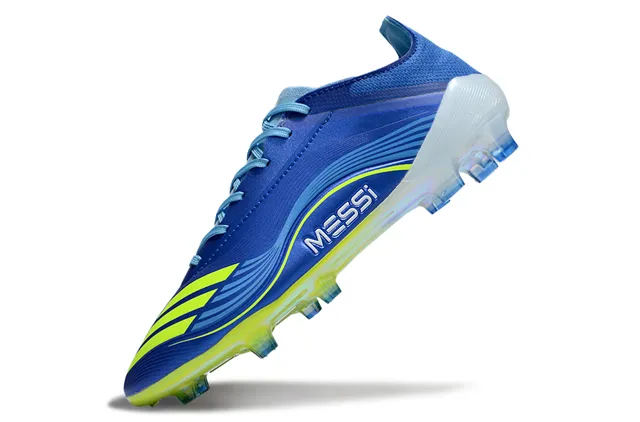 Adidas Azul Amarelo Baixo Corte Ajuste a Meia Superior Padrão de Ondas Recobrimento Sintético Solo Firme Sapatos de Futebol 3