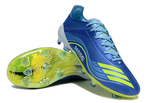 Adidas Azul Amarelo Baixo Corte Ajuste a Meia Superior Padrão de Ondas Recobrimento Sintético Solo Firme Sapatos de Futebol 4