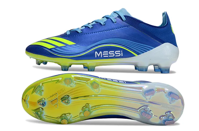 Adidas Azul Amarelo Baixo Corte Ajuste a Meia Superior Padrão de Ondas Recobrimento Sintético Solo Firme Sapatos de Futebol 6