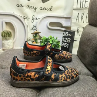 Adidas Brown Black Leopard-Print Upper Three-Stripe Side Panel Mary Jane Shoes