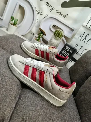 Adidas Campus sneakers lifestyle beige y rojo 7
