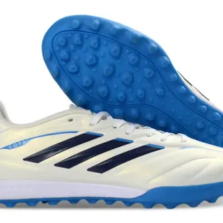 Adidas Copa White Blue Low-Cut Synthetic Upper Three-Stripe Side Panel Turf Soccer Shoes