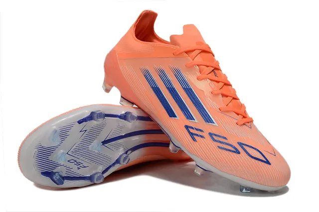 Adidas F50 Sapatos de futebol com travas para terreno firme em laranja e azul 4