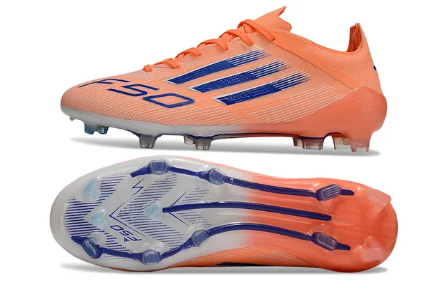 Adidas F50 Sapatos de futebol com travas para terreno firme em laranja e azul 7