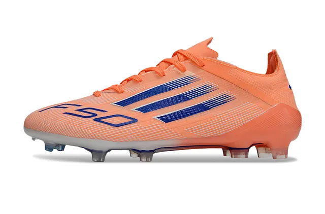 Adidas F50 Sapatos de futebol com travas para terreno firme em laranja e azul 6