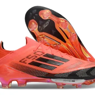 Adidas F50 Orange Noir Bas Tricot Haut Translucide Iridescent Semelle Sol Ferme Chaussures de Football