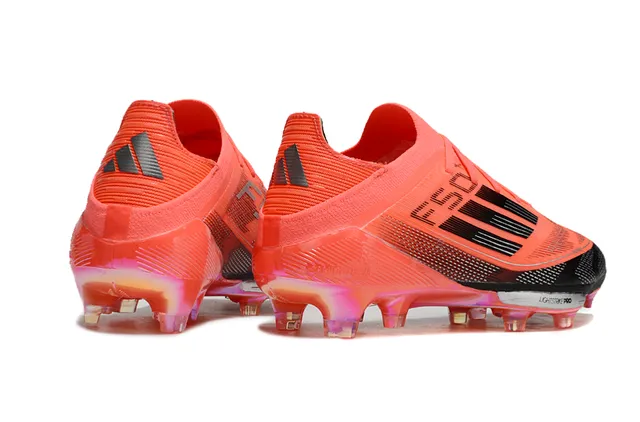 Adidas F50 Orange Noir Bas Tricot Haut Translucide Iridescent Semelle Sol Ferme Chaussures de Football 5