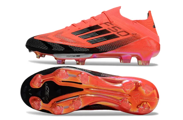 Adidas F50 Orange Noir Bas Tricot Haut Translucide Iridescent Semelle Sol Ferme Chaussures de Football 6