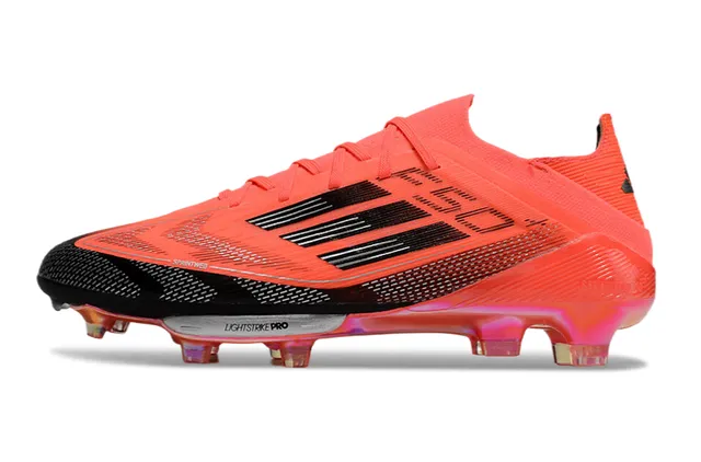 Adidas F50 Orange Noir Bas Tricot Haut Translucide Iridescent Semelle Sol Ferme Chaussures de Football 7