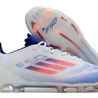 Adidas F50 Blanco Azul Upper de Tejido Bajo Corte Suela Translucida Superficie Firme Zapatos de Fútbol
