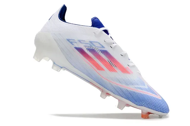 Adidas F50 أبيض أزرق upper منسوج منخفض القطع sole شفاف للأرض الصلبة أحذية كرة القدم 2