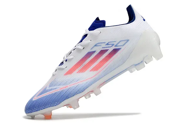 Adidas F50 أبيض أزرق upper منسوج منخفض القطع sole شفاف للأرض الصلبة أحذية كرة القدم 3