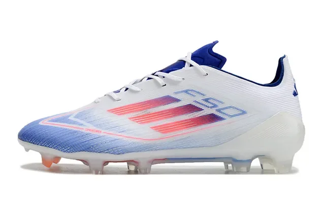 Adidas F50 أبيض أزرق upper منسوج منخفض القطع sole شفاف للأرض الصلبة أحذية كرة القدم 7