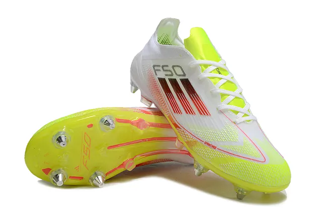 Adidas F50 Blanc Néon Jaune Rouge Dégradé Chaussures de Football Firm-Ground 4