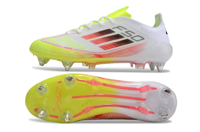 Adidas F50 Blanc Néon Jaune Rouge Dégradé Chaussures de Football Firm-Ground 6