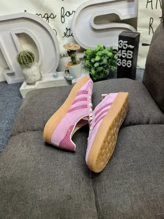 أديداس غازيل وردي بيج جلد ناعم أعلى بولكا دوت خطوطية لمسات أسلوب حياة حذاء رياضي 6