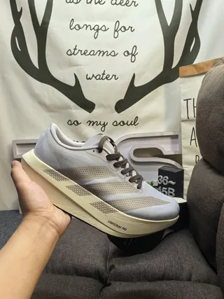 Adidas Gray Beige Lightweight Runner Perforated Three-Stripe Overlay Running Shoes 5