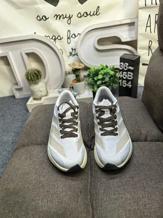 Adidas Gray Beige Lightweight Runner Perforated Three-Stripe Overlay Running Shoes 10