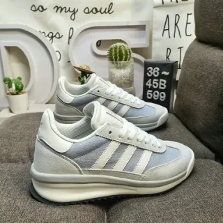 Adidas رمادي أبيض ريترو رانر سيلويت ثلاث شرائط لوحة جانبية نمط حياة حذاء رياضي