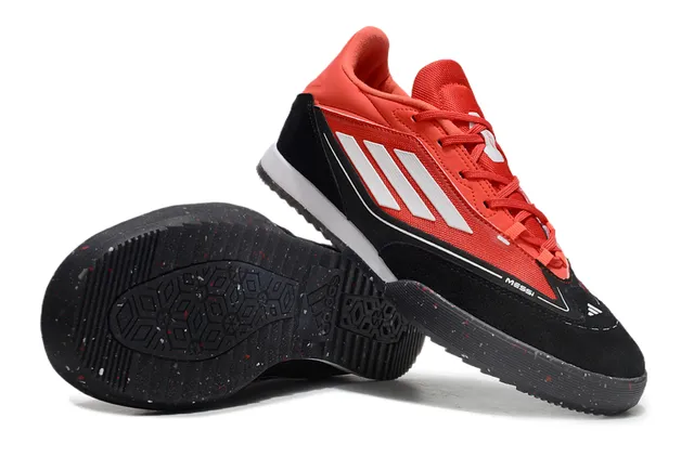 Adidas Messi Red Black Low-Top Synthetic Mesh And Suede Upper Indoor Soccer Shoes 6