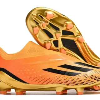 Adidas برتقالي ذهبي وجه الجوارب المشبكة كعب معدني أرض صلبة أحذية كرة القدم