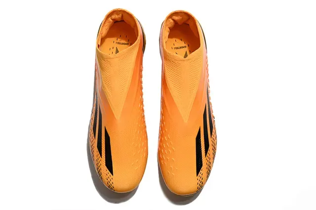 Adidas Chuteiras Laranja Dourado Sock-Fit Knit Upper Solado Metálico Campo Firme 2
