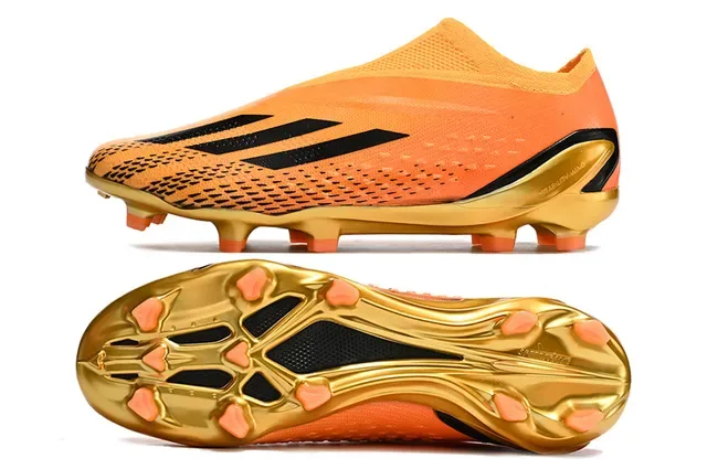Adidas Chuteiras Laranja Dourado Sock-Fit Knit Upper Solado Metálico Campo Firme 5
