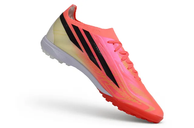 Adidas Zapatillas de fútbol rosa y naranja low-cut con upper sintético gradiente neón para césped artificial 11