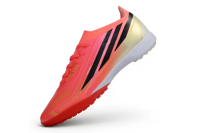 Adidas Zapatillas de fútbol rosa y naranja low-cut con upper sintético gradiente neón para césped artificial 12