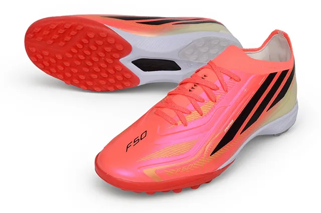 Adidas Zapatillas de fútbol rosa y naranja low-cut con upper sintético gradiente neón para césped artificial 14