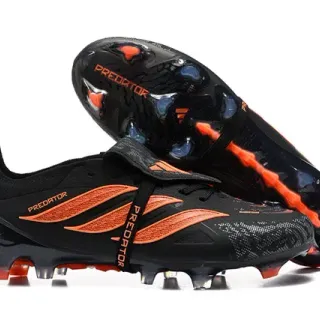 Adidas Predator Negro Naranja Sin Cordones Cierre con Correa Asimétrica Patrón de Superposición Sintética Zapatos de Fútbol para Césped Firme