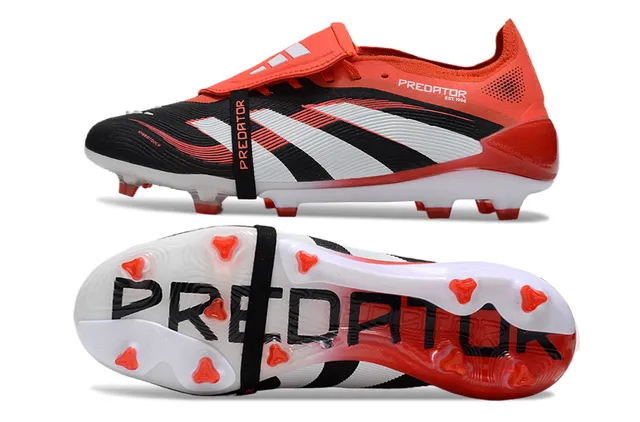 Adidas Predator Noir Orange Sans Lacets Fermeture Bretelles Trois Rayures Superposition Côté Sol Ferme Chaussures de Football 5