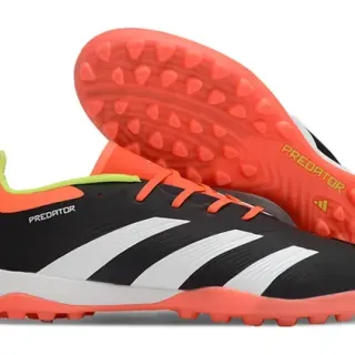 Adidas Predator Preto Laranja Low-Cut Upper Sintético Três Listras Brancas Chuteiras de Futebol Turf