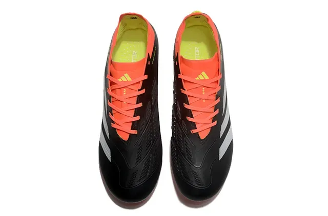 Adidas Predator Preto e Laranja Upper Sintético Panel Lateral Três Listras Firm-Ground Sapatos de Futebol 2