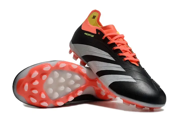 Adidas Predator Preto e Laranja Upper Sintético Panel Lateral Três Listras Firm-Ground Sapatos de Futebol 3