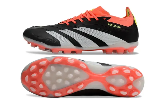 Adidas Predator Preto e Laranja Upper Sintético Panel Lateral Três Listras Firm-Ground Sapatos de Futebol 5