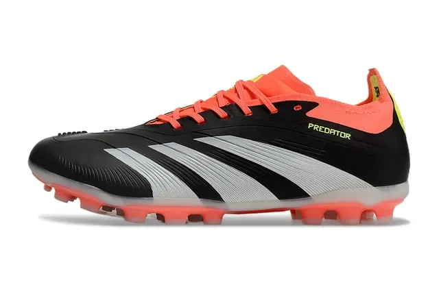 Adidas Predator Preto e Laranja Upper Sintético Panel Lateral Três Listras Firm-Ground Sapatos de Futebol 8