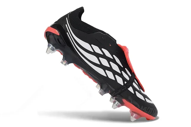 Adidas Predator Negro Rojo Sin Cordones Cierre de Correa Upper Sintético Texturizado Campo Firme Zapatos de Fútbol 2