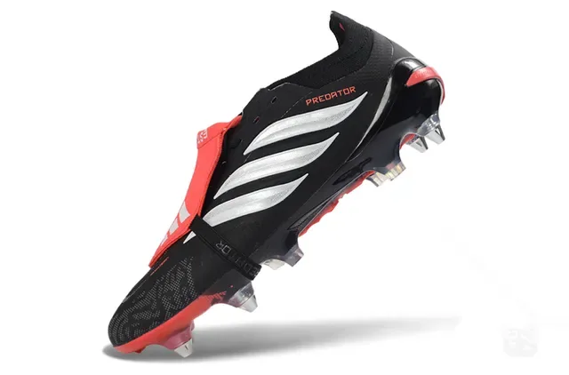 Adidas Predator Negro Rojo Sin Cordones Cierre de Correa Upper Sintético Texturizado Campo Firme Zapatos de Fútbol 3