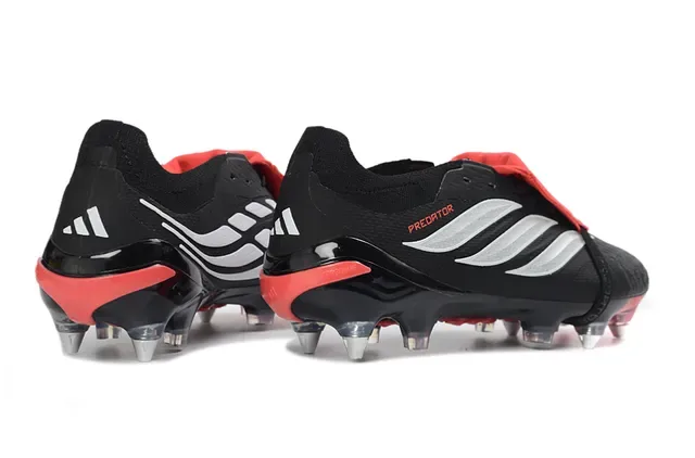 Adidas Predator Negro Rojo Sin Cordones Cierre de Correa Upper Sintético Texturizado Campo Firme Zapatos de Fútbol 5